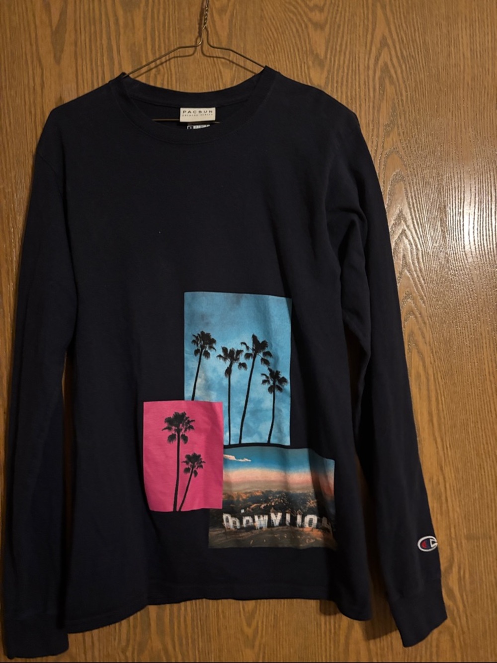 PacSun Creator Series/Champion Navy LS Tee with Palm Photo Blocks Size S